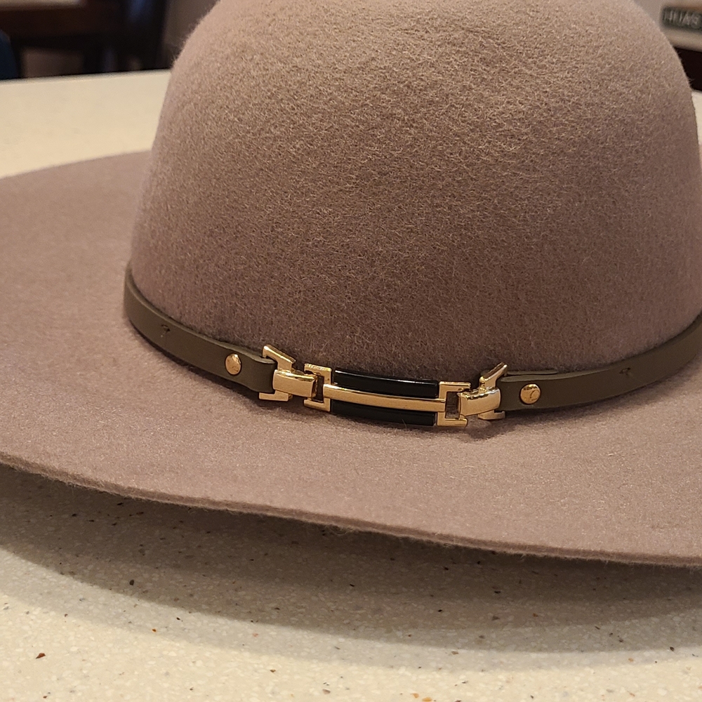 Elegant Taupe Felt Hat with Gold Accent